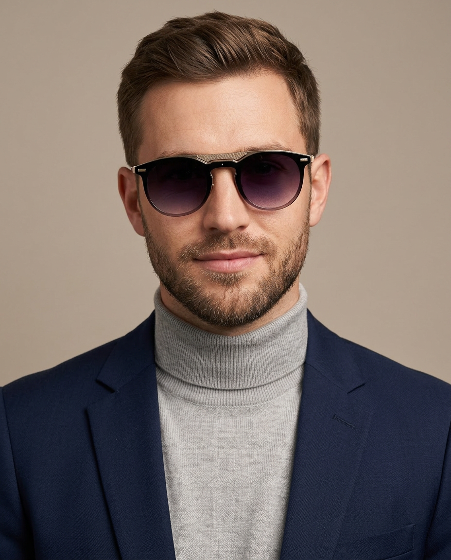 Double Bridged Black & Gold Sunglasses - 3680