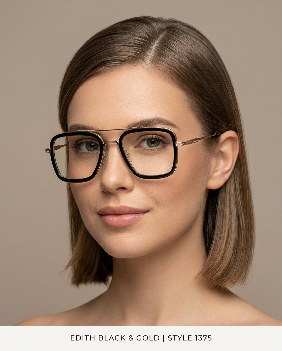Edith Black & Gold Eyeglasses - 1375